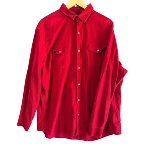 Lands' End Mens‎ XL Red Corduroy Button Up Shirt Long Sleeve Traditional Fit